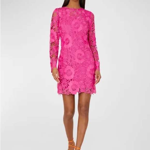 Milly Nessa Vibrant Pink Floral Lace Dress Size 10 Neiman Marcus Wedding Guest - Picture 1 of 1
